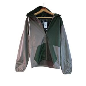Volcom Karlin Jacket Mens Small Green Grey Colorblock Windbreaker A1502403 NEW